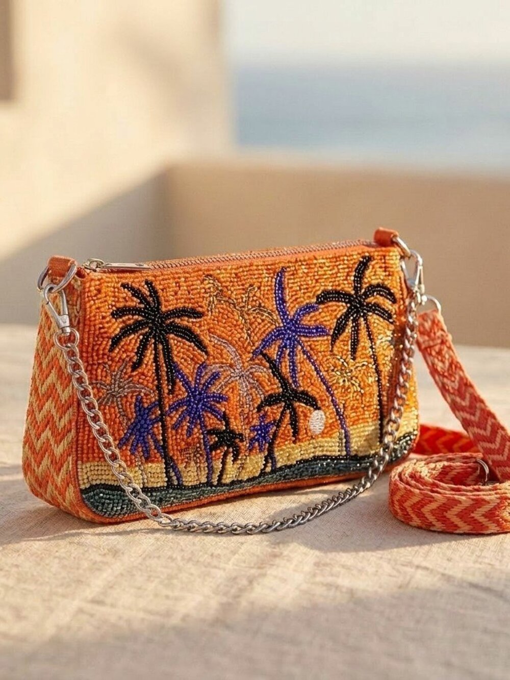 America & Beyond Miami Sunset beaded crossbody -Sunset Palm beaded Crossbody
